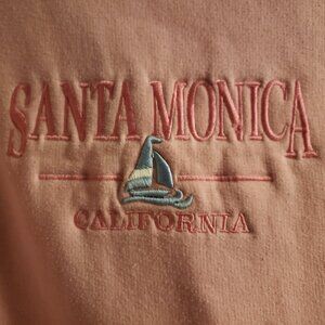 Vintage Santa Monica California Pink Embroidered Sailboat Hoodie Sweatshirt Y2K